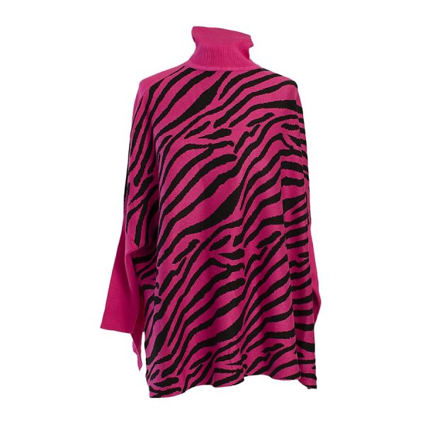 Wild Flower Zebra Pattern Roll Neck Jumper