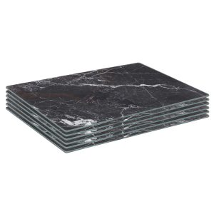 Rectangle Glass Placemats - 30cm x 20cm - Marble - Pack of 6 - Black Marble