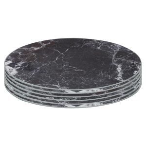 Round Glass Placemats - 30cm - Marble - Pack of 6 - Black Marble