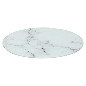Round Glass Chopping Board - 30cm - Marble - White Marble