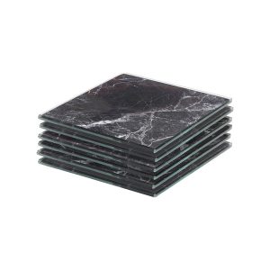 Square Glass Coasters - Marble - Pack of 6 - Black Marble