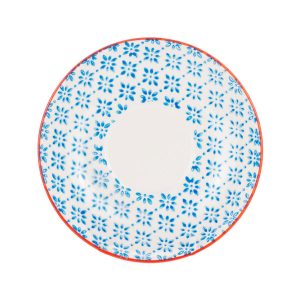 14.5cm Hand Printed Stoneware Cappuccino Saucer - Blue