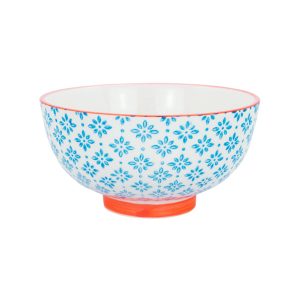 12cm Hand Printed Stoneware Rice Bowl - Light Blue