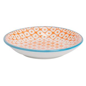 10cm Hand Printed Stoneware Sauce Dish - Orange