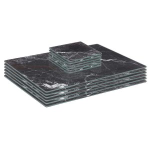 12pc Rectangle Glass Placemats & Square Coasters Set - 30cm x 20cm - Marble - Black Marble