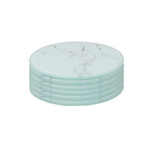 Round Glass Coasters - Marble - Pack of 6 - White Marble