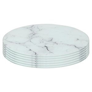 Round Glass Placemats - 30cm - Marble - Pack of 6 - White Marble