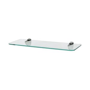 Rounded Floating Glass Bathroom Shelf - 40cm - Chrome