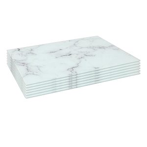 Rectangle Glass Placemats - 40cm x 30cm - Marble - Pack of 6 - White Marble
