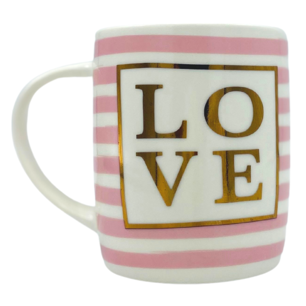 Pink and Rose Gold Striped Love Mug