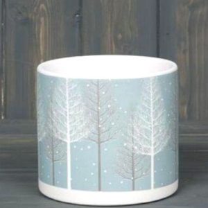 Light Blue and White Tree Small Ceramic Plant Pot 10.5cm