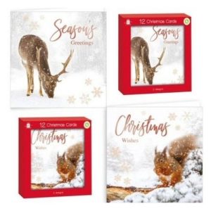 Squirrel and Deer Christmas Cards 12 Pack