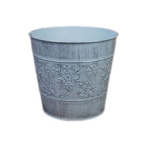 Snowflake Round White Zinc Plant Pot