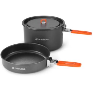 Odoland Camping Cookware Kit, Non-Stick Lightweight Camping Pot and Fry Pan Set with Mesh Bag for Camping, Backpacking, Outdoor Cooking Picnic 2.4L Po