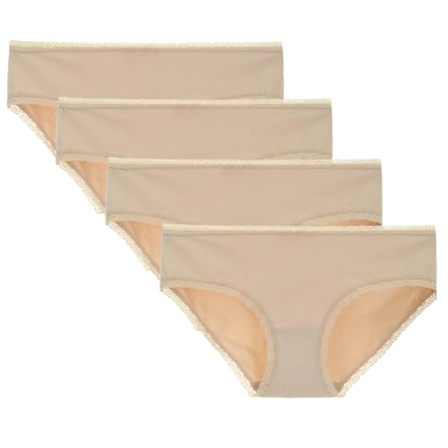 Women's Cotton Knickers Cheeky Lace Trim Hipster Breathable Panties Ladies Underwear Multipack M Nude