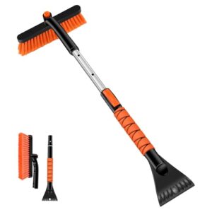 Odoland Car Snow Brush with Ice Scraper 86cm Extendable Car Snow Remove Tools for Car Windshield with Foam Grip and 360° Pivoting Brush Head for Chri