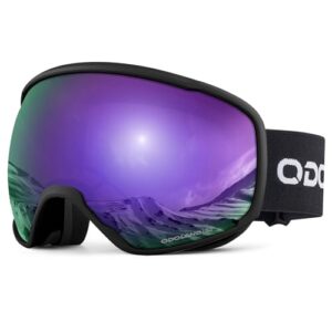 Odoland OTG Ski Goggles with Anti-fog, Anti-glare Lens UV400 Protection Adult Snow Goggles, Double Spherical Goggles for Skiing Skating Snowmobiles an