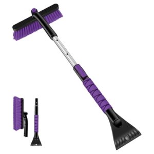 Odoland Car Snow Brush with Ice Scraper 86cm Extendable Car Snow Remove Tools for Car Windshield with Foam Grip and 360° Pivoting Brush Head for Chri