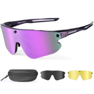 Odoland Magnetic Sports Sunglasses with Replaceable Polarized Lense and Night Vision Lense for Men Women Adult Running Sunglasses for Riding Run Drivi