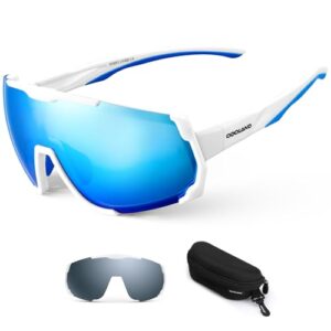 Odoland Cycling Sunglasses with Replaceable Magnetic Lenses for Men Women - Lightweight Polarized UV400 Sport Sunglasses for Driving Cycling Motorcycl