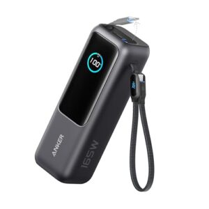 Anker Laptop Power Bank, 25,000mAh Portable Charger with Triple 100W USB-C Ports for Multi-Device Charging, Built-In and Retractable Cables, For iPhon