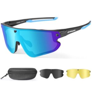 Odoland Magnetic Sports Sunglasses with Replaceable Polarized Lense and Night Vision Lense for Men Women Adult Running Sunglasses for Riding Run Drivi