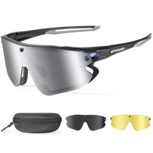 Odoland Magnetic Sports Sunglasses with Replaceable Polarized Lense and Night Vision Lense for Men Women Adult Running Sunglasses for Riding Run Drivi