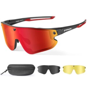 Odoland Magnetic Sports Sunglasses with Replaceable Polarized Lense and Night Vision Lense for Men Women Adult Running Sunglasses for Riding Run Drivi