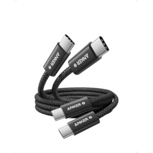 Anker Zolo USB C to USB C Cable, Braided and Dirt-Free Type-C Fast Charging Cable, for iPhone 17/16/15, iPad Pro, Samsung Galaxy, and More 1M+1M Black