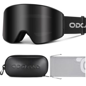 Odoland Ski Goggles, Wide View Anti-Fog Unisex Cylindrical Snowboard Goggles for Men and Women, Helmet Compatible Black VLT 8.8%