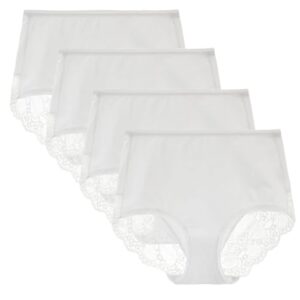 Women's 3 or 4 Pack High Waisted Comfort Cotton Lace Coverage Full Rise Briefs Knickers Underwear S White/4pk
