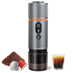 CONQUECO Portable Espresso Machine Travel: 12v Car Coffee Maker with Battery for Camping - Small Electric - 2.5 Mins Heating - 8 Cups Espresso for One