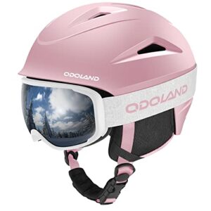 Odoland Ski Helmet with VLT 18% Ski Goggles for Skiing and Snowboard, Light Weight and Adjustable Ventilation Snow Helmet with Warm Fluffy Earpads for