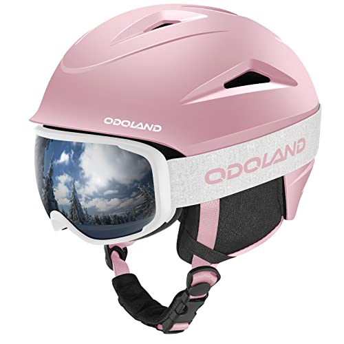 Odoland Ski Helmet with VLT 18% Ski Goggles for Skiing and Snowboard, Light Weight and Adjustable Ventilation Snow Helmet with Warm Fluffy Earpads for