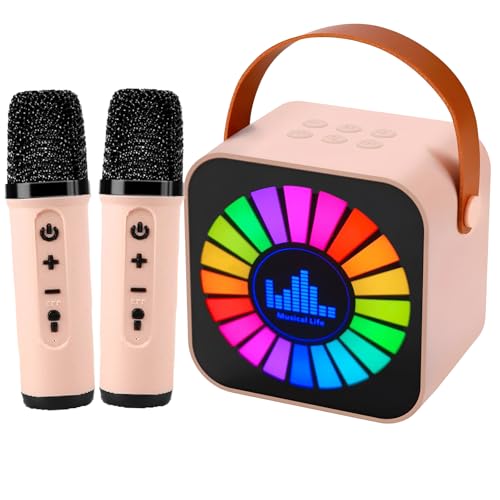 Kids Karaoke Machines 2 Microphones, Mini Wireless Bluetooth Microphone for Children, Presents for Kids Ages 4-12, Christmas Stocking Fillers Gifts Fo