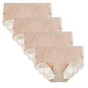 Lace Knickers for Women Multipack Cotton Underwear Lace Full Coverage Briefs Panties Pack of 4 M Nude