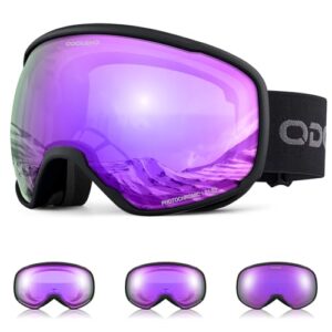 Odoland Photochromic Ski Goggles for Sunny and Cloudy Days, Anti-Fog OTG UV400 Protection Snowboard Goggles for Unisex Adult Men Women Youth, Helmet C