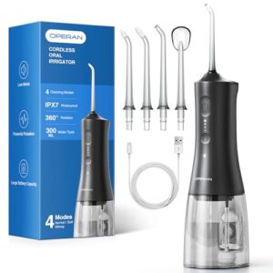 Operan Water Dental Flosser for Teeth Cordless, 300ML Rechargeable Oral Irrigator with 4 Modes, Water Flossers for Adults, IPX7 Waterproof, Use at Hom