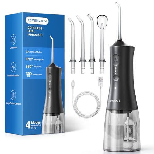 Operan Water Dental Flosser for Teeth Cordless, 300ML Rechargeable Oral Irrigator with 4 Modes, Water Flossers for Adults, IPX7 Waterproof, Use at Hom