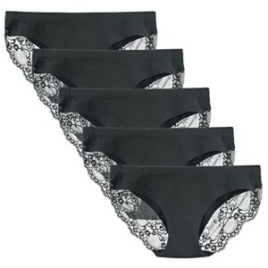 Women's Low Rise Cotton Lace Coverage Bikini Panty Knickers Underwear Multipack S Black-5pk