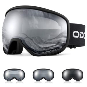 Odoland Photochromic Ski Goggles for Sunny and Cloudy Days, Anti-Fog OTG UV400 Protection Snowboard Goggles for Unisex Adult Men Women Youth, Helmet C