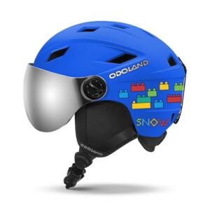 Odoland Kids Ski Helmet with Visor Goggles for Boys Girls, Adjustable Toddler Snowboard Helmet with Magnetic Buckle Strap for Children Ages 3-12 for S