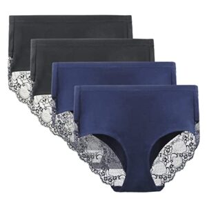 Lace Knickers for Women Multipack Cotton Underwear Lace Full Coverage Briefs Panties Pack of 4 S Black/Navy Blue