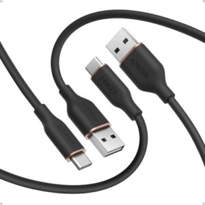 Anker Flow Cable, USB A to USB C Cable (6ft, 2Pack), Car Carplay Type C Charger, for iPhone 17/16/15, iPad Pro, Samsung Galaxy, and More (Cord Organiz