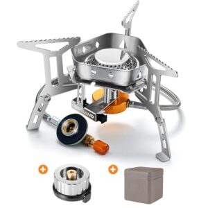 Odoland 3500W Windproof Camping Gas Stove Portable Collapsible Outdoor Camping Stove with Piezo Ignition Backpacking Stove for Outdoor Cooking Hiking
