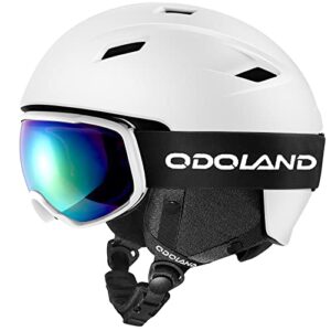 Odoland Ski Helmet Kit with Ski Ski Goggles, Snowboard Helmet for Men Women Teens Kids, Adjustable Ski Helmet and UV400 Protection Ski Goggles White M