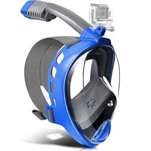 Odoland Snorkel Set for Man and Women, 180Â° Panoramic View Full Face Snorkeling Mask with Camera Mount and Swim Fins, Dry Top Safety Breathing System