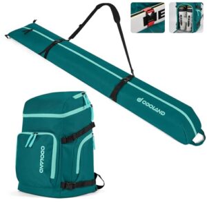 Odoland 2M Ski Bag & 50L Boot Backpack Combo, Padded Snowboard Bags & Ski Boot Bag for Air Travel, Waterproof Snow Ski Bags Fit Skis Up to 200CM for S