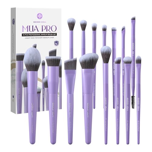 EIGSHOW Makeup Brush Set,15 Piece MUA PRO Series Professional Makeup Brushes with Silver Ion Infused Bristles for Foundation,Powder,Blush,Concealer,Ey