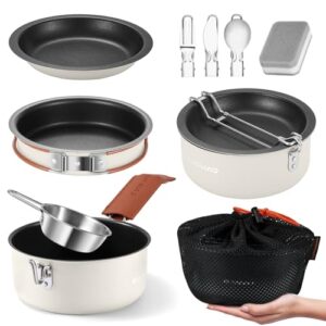 Odoland Camping Cookware Kit,Cooking Utensils Camping Pan Pot Cup Set - Portable Cooking Gear - Foldable Outdoor Travel Set, for Trekking, Hiking and